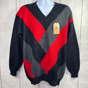 Alpaca Fina Peru Alpaca Wool Sweater Red Gray Geometric Knit Grandpa Cozycore